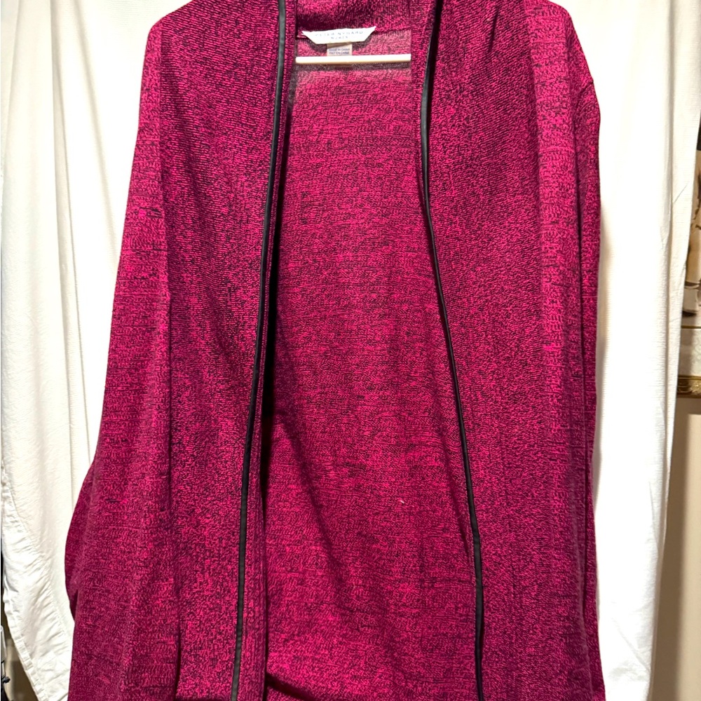 Peter Nygard cranberry 1X open front black lined jacket. Used.